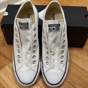 Converse All Star White Canvas Slip-Ons. New, Mens size 8. New in box.